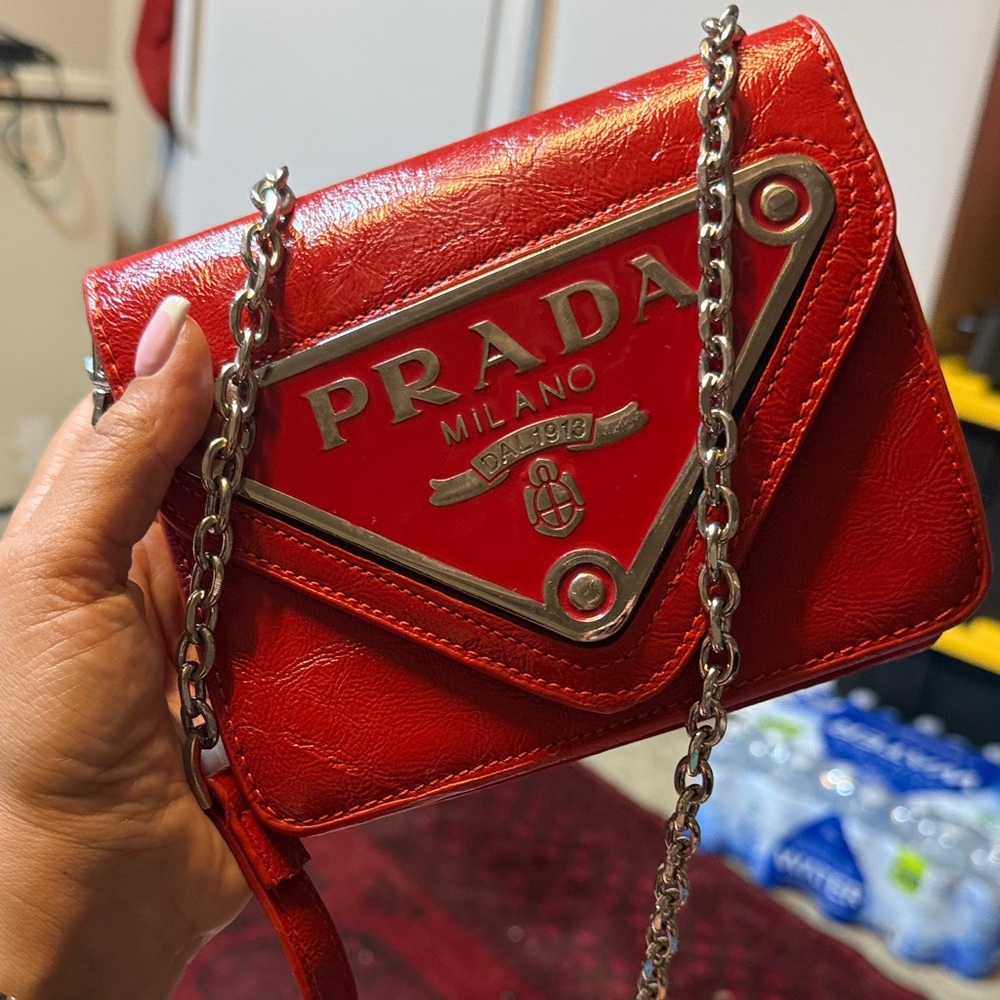 Red Leather bag chain purse